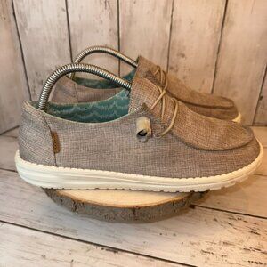 Hey Dude Shoes Womens 10 Wendy Sneakers Chambray Lace Up Comfort Casual Flats